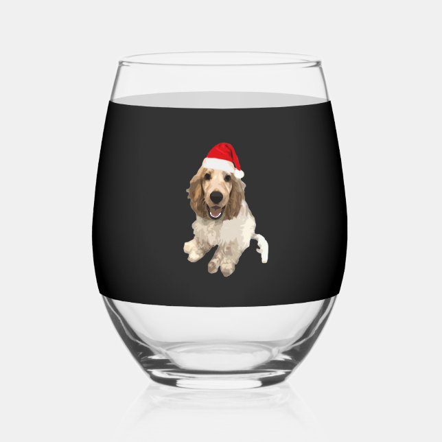 Christmas Cocker Spaniel (White) Essential T-Shirt Weinglas Ohne Stiel (Vorderseite)