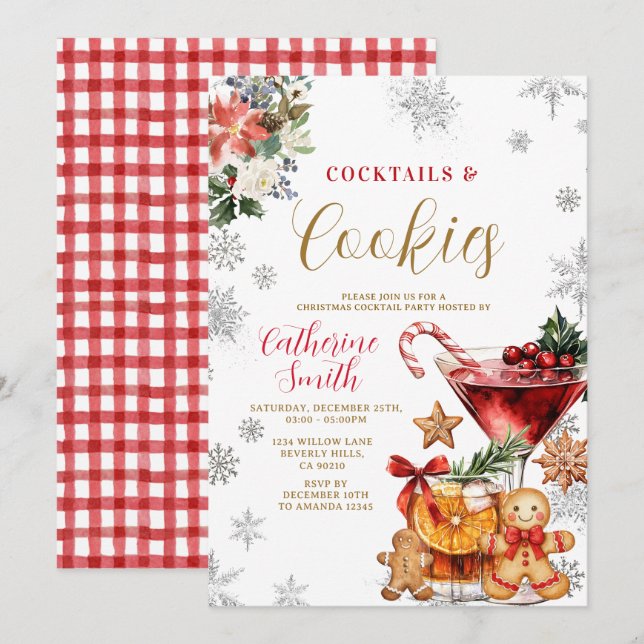 Christmas Cocktails and Cookies Party Invitation Einladung (Vorne/Hinten)