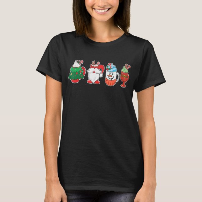 Christmas Coffee Cups Snowman Retro Groovy Xmas Tr T-Shirt (Vorderseite)