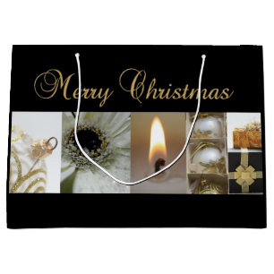 Christmas Collage Black, White and Gold Große Geschenktüte