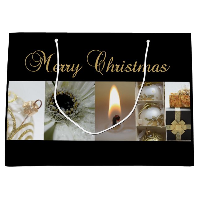 Christmas Collage Black, White and Gold Große Geschenktüte (Vorderseite)