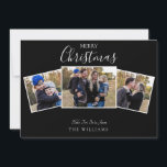 Christmas Collage Foto Black Flat Card<br><div class="desc">Frohe Weihnachten. Drei Foto. Namen</div>