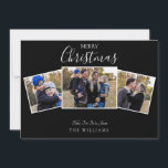 Christmas Collage Foto Black Flat Card<br><div class="desc">Frohe Weihnachten. Drei Foto. Namen</div>