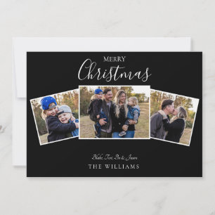 Christmas Collage Foto Black Flat Card