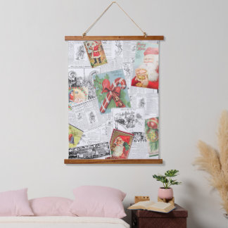 Christmas Collage Wood Topped Wall Tapestry Wandteppich Mit Holzrahmen