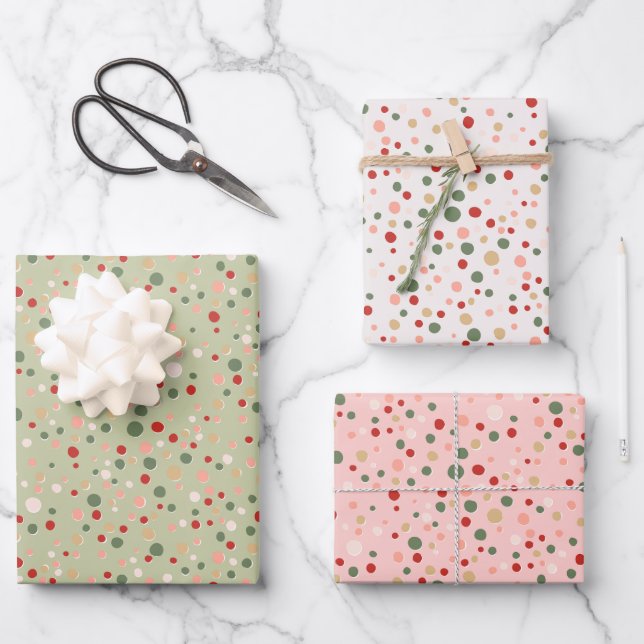 Christmas Confetti Polka Dot Wrapping Paper Set Geschenkpapier Set (Vorderseite)