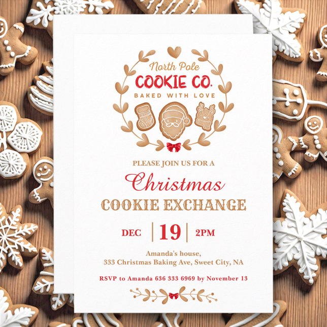Christmas Cookie Exchange Gingerbret Red Simple Einladung (Christmas Cookie Exchange Gingerbread Red Simple Invitation)