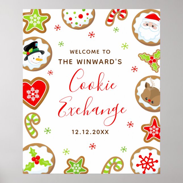 Christmas Cookie Exchange Red Green Welcome Sign Poster (Vorne)