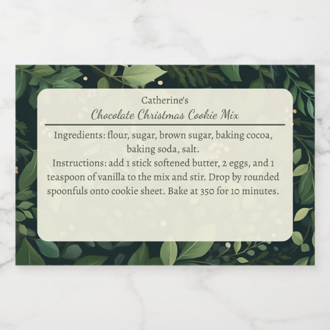 Christmas Cookie Mix Greenery Pattern Personalized Lebensmitteletikett (Einzelnes Label)