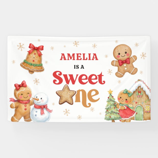 Christmas Cookie Sweet One 1st Birthday Party Banner (Horizontal)