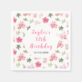 Christmas Cookies and Cocoa Birthday Party Pink Serviette