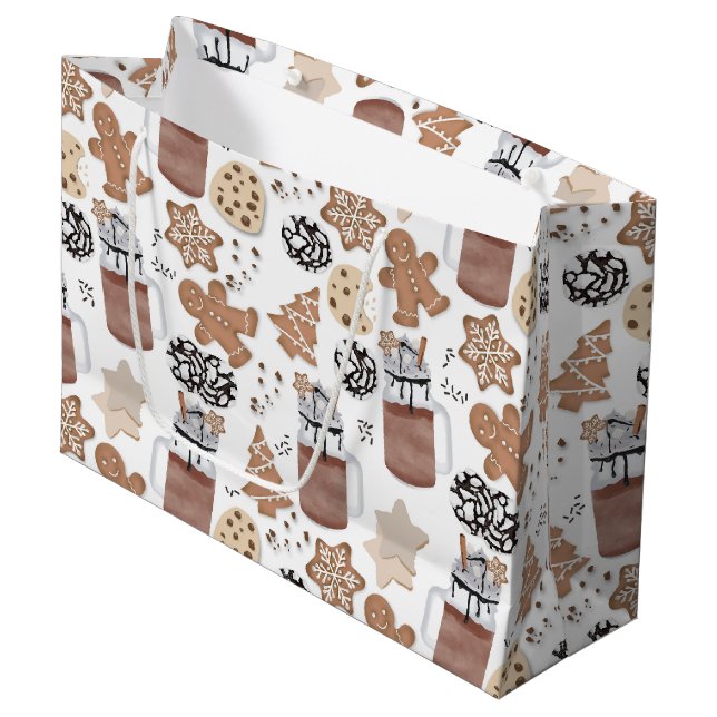 Christmas Cookies and Hot Cocoa Holiday Baking Große Geschenktüte (Vorderseite Schrägansicht)