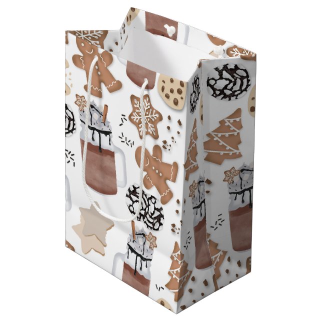 Christmas Cookies and Hot Cocoa Holiday Baking Mittlere Geschenktüte (Vorderseite Schrägansicht)