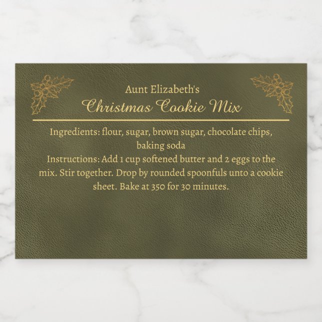 Christmas Cookies Baking Mix Personalized Green Lebensmitteletikett (Einzelnes Label)