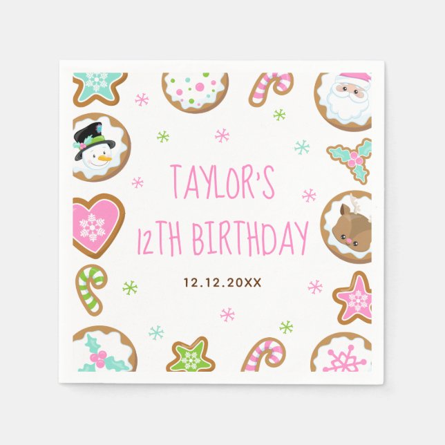 Christmas Cookies Birthday Party Pink and Green Serviette (Vorderseite)