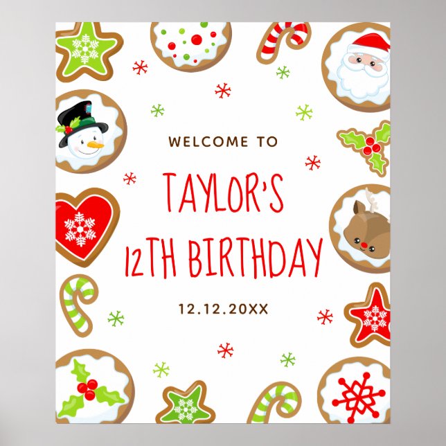 Christmas Cookies Birthday Red Green Welcome Sign Poster (Vorne)