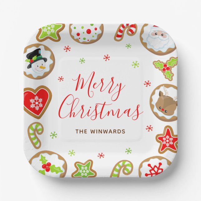 Christmas Cookies Merry Christmas Red and Green Pappteller (Vorderseite)