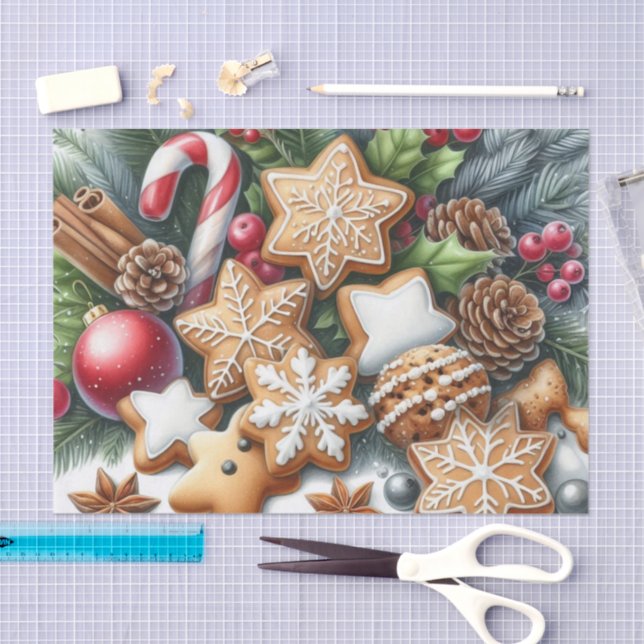 Christmas Cookies Pinecones and Greenery Festive  Seidenpapier (Handwerk)