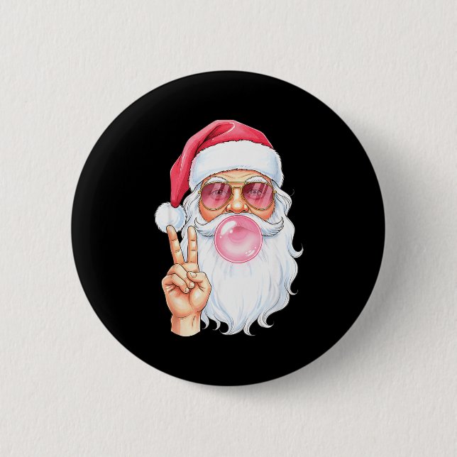 Christmas Cool Santa Bubble Gum Peace Sign Retro S Button (Vorderseite)