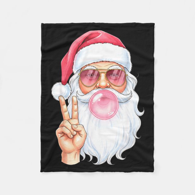 Christmas Cool Santa Bubble Gum Peace Sign Retro S Fleecedecke (Vorderseite)
