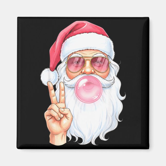 Christmas Cool Santa Bubble Gum Peace Sign Retro S Magnet (Vorne)