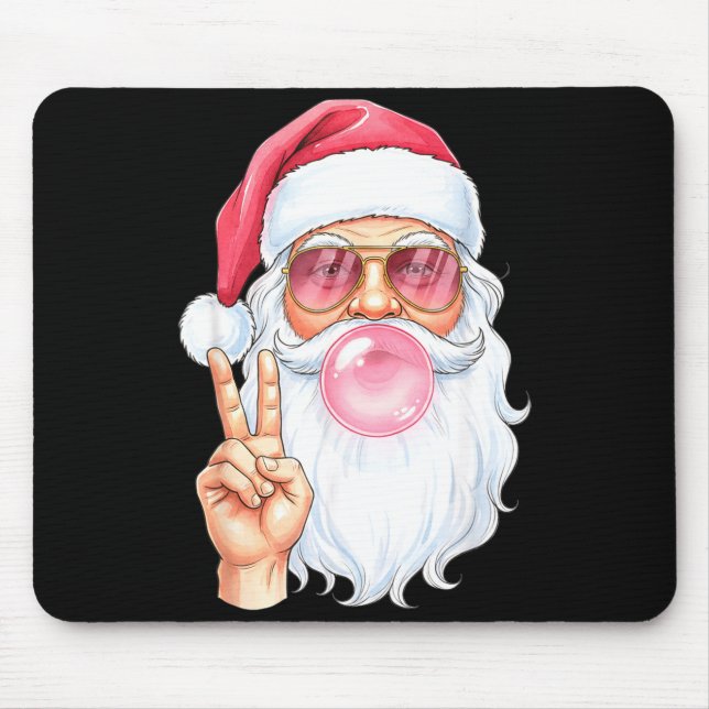 Christmas Cool Santa Bubble Gum Peace Sign Retro S Mousepad (Vorne)