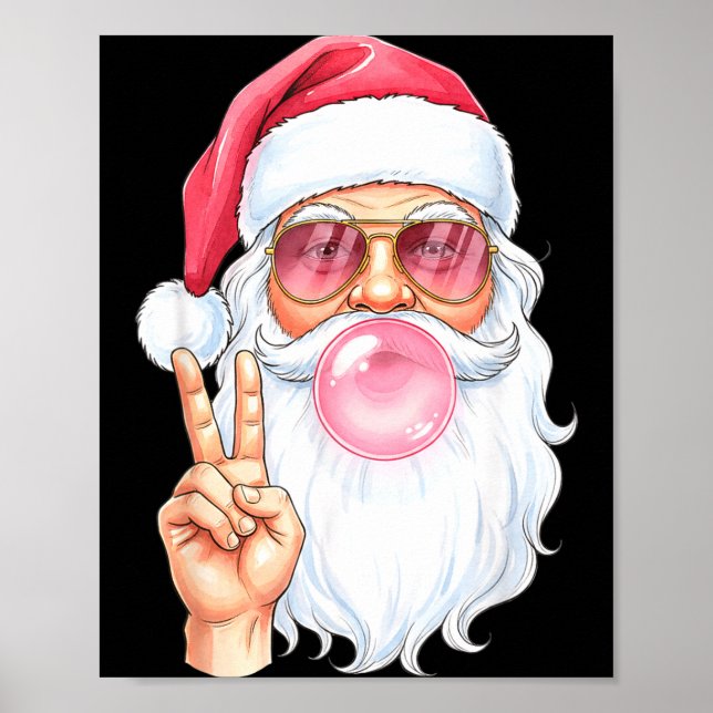 Christmas Cool Santa Bubble Gum Peace Sign Retro S Poster (Vorne)