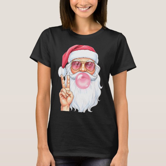 Christmas Cool Santa Bubble Gum Peace Sign Retro S T-Shirt (Vorderseite)