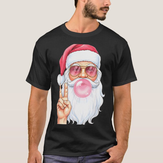 Christmas Cool Santa Bubble Gum Peace Sign Retro S T-Shirt (Vorderseite)