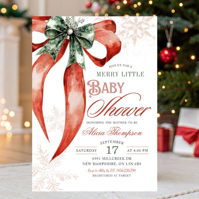 Christmas Coquette Merry Little Baby Shower Einladung (Von Creator hochgeladen)