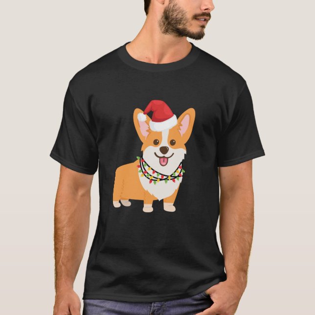 Christmas Corgi Dog Cartoon Style Fawn Red T-Shirt (Vorderseite)