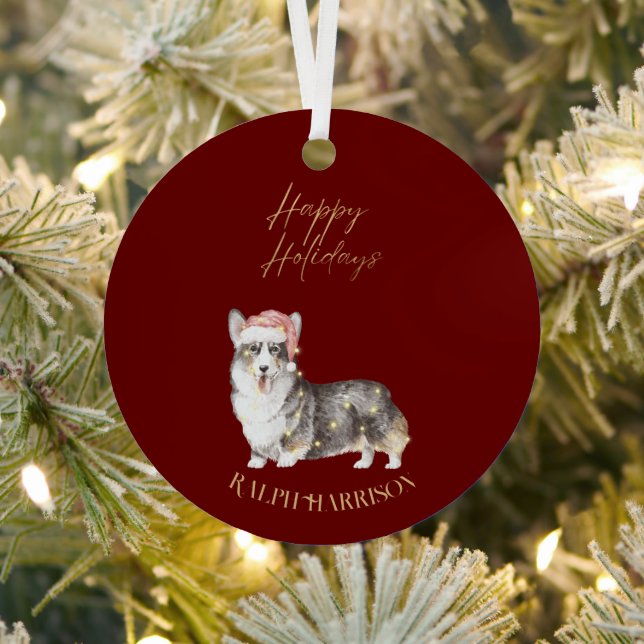 Christmas Corgi Dog Individuelle Name Ornament Aus Metall (InSitu)