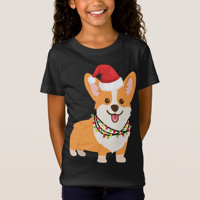 Christmas Corgi Dog mit Weihnachtsmannmütze und We T-Shirt (Vorderseite)