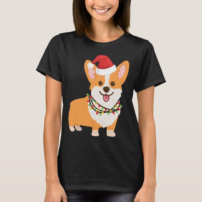 Christmas Corgi Dog mit Weihnachtsmannmütze und We T-Shirt (Vorderseite)