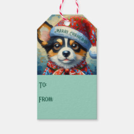 Christmas Corgi Dog Welpe mit Weihnachtsmannmütze Geschenkanhänger