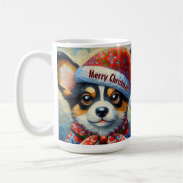 Christmas Corgi Dog Welpe mit Weihnachtsmannmütze Kaffeetasse