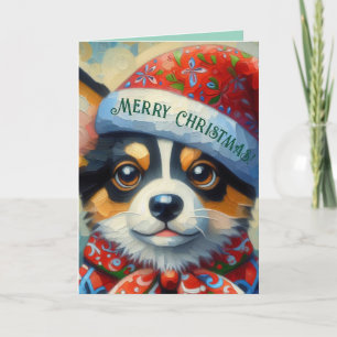 Christmas Corgi Dog Welpe mit Weihnachtsmannmütze Karte
