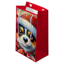 Christmas Corgi Dog Welpe mit Weihnachtsmannmütze Kleine Geschenktüte