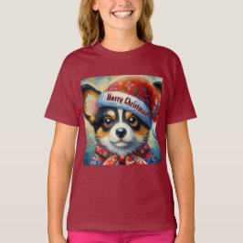 Christmas Corgi Dog Welpe mit Weihnachtsmannmütze T-Shirt