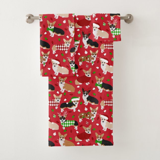 Christmas Corgi Dogs Badhandtuch Set (Insitu)