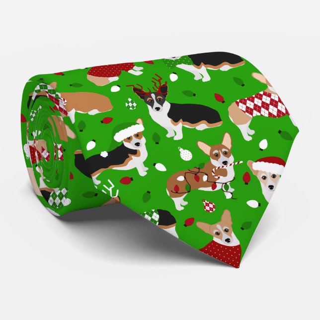 Christmas Corgi Dogs Neck Tie Krawatte (Gerollt)