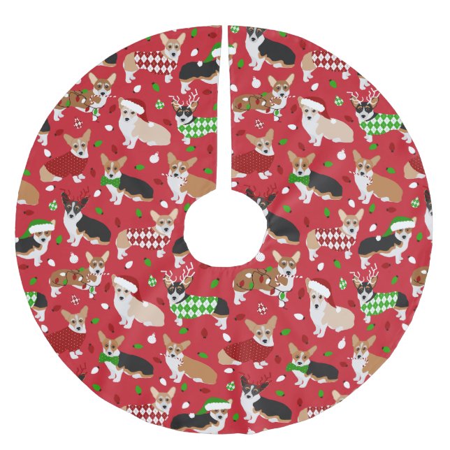 Christmas Corgi Dogs Polyester Weihnachtsbaumdecke (Vorderseite)