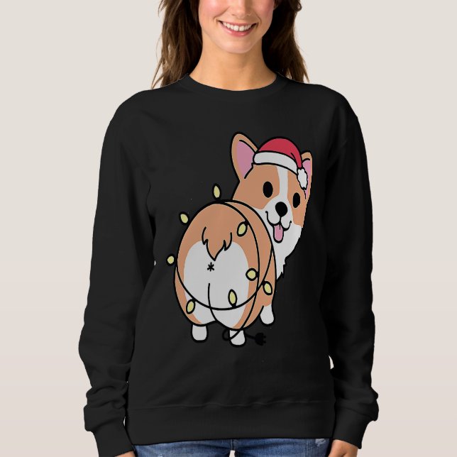 Christmas Corgi Light Butt Funny Corgi Lover Xmas Sweatshirt (Vorderseite)