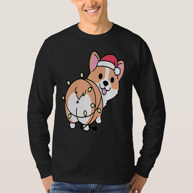 Christmas Corgi Light Butt Funny Corgi Lover Xmas T-Shirt (Vorderseite)