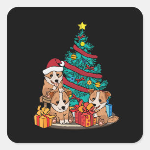 Christmas Corgi Lover Women Christmas Tree Corgi Quadratischer Aufkleber