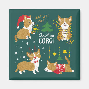 Christmas Corgi Woof Woof Magnet