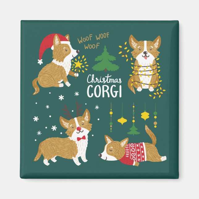 Christmas Corgi | Woof Woof Magnet (Vorne)