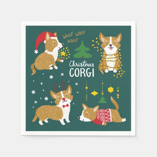 Christmas Corgi | Woof Woof Serviette (Vorderseite)