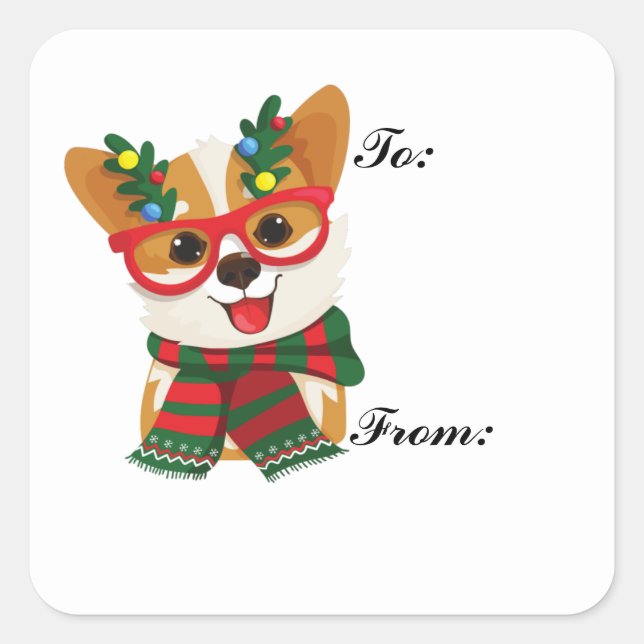 Christmas Corgi zu und von Geschenketiketten Quadratischer Aufkleber (Vorderseite)