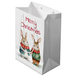 Christmas Cottontail Rabbit Couple Mittlere Geschenktüte